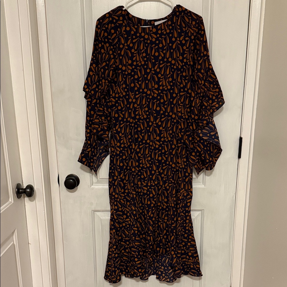 Hayden Navy and Orange Long Sleeve Ruffled Dress